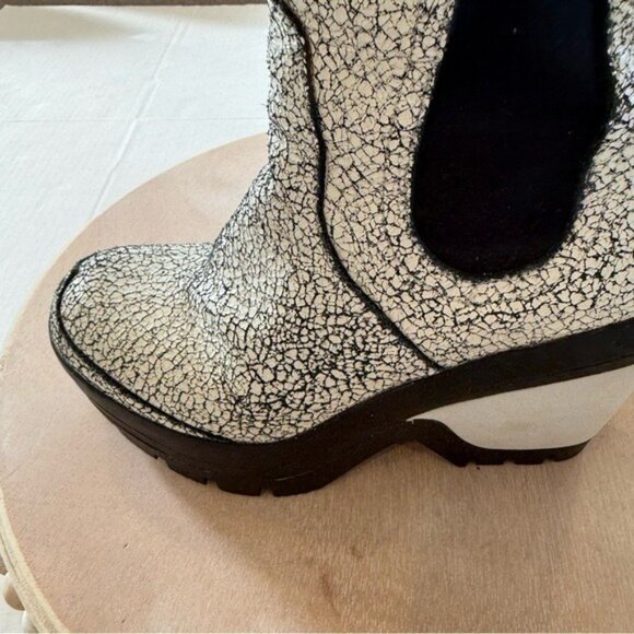 Hunter Boots Chelsea Crackle Leather Black and White Platform Wedge Size 6 - Picture 4 of 12